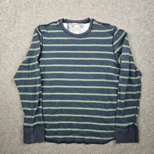 Y2K Gap Thermal Shirt Mens Medium Blue Green Striped Waffle Knit Long Sleeve Vtg